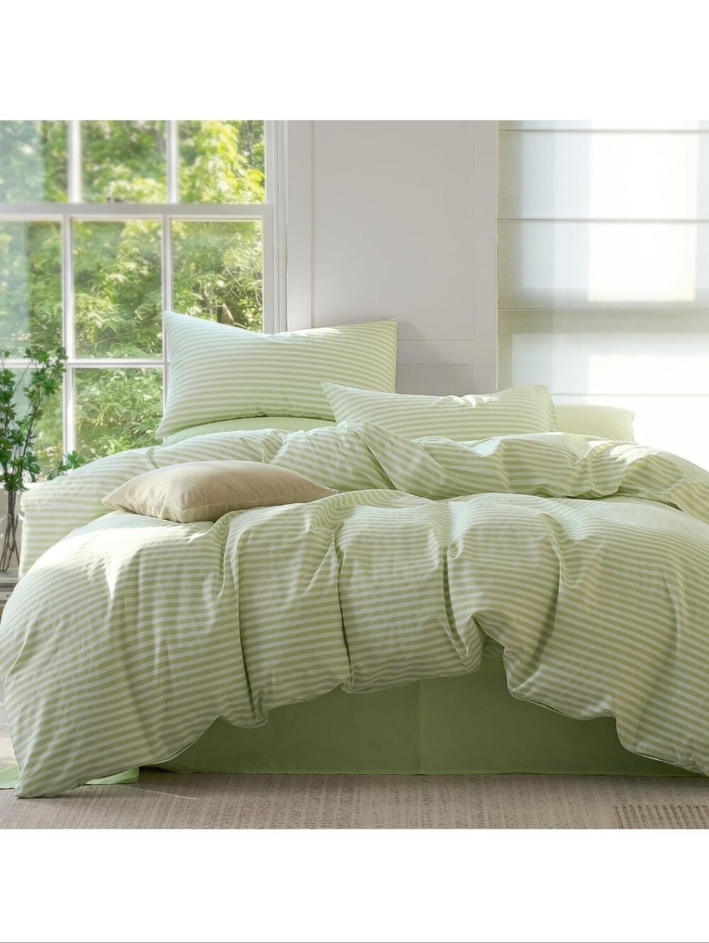 JELLYMONI Striped Duvet Cover Set - Full Size Comforter Cover Classic Sage Green